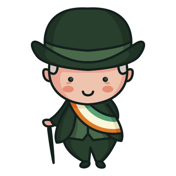 Irish character cute man tri color flag