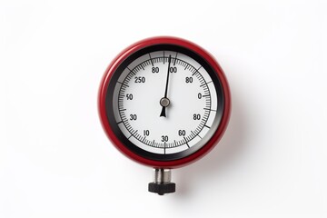 Red pressure gauge showing high reading against white background