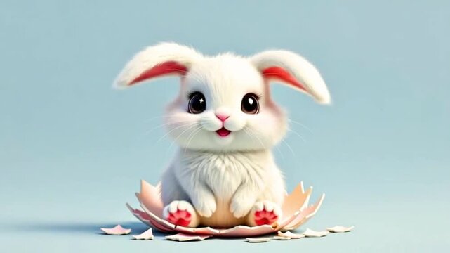 A cute fluffy white easter bunny hatching from egg  symboling the coming of spring and festive Easter- generative ai