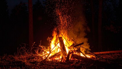 Campfire Flames at Night with Warm Rustic Mood
