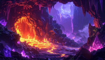 Glowing Lava Cave with Purple and Orange Fantasy Light