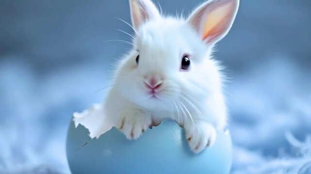 A cute fluffy Easter flatlay top view pastel bunny ears colorful eggs isolated - Generative ai