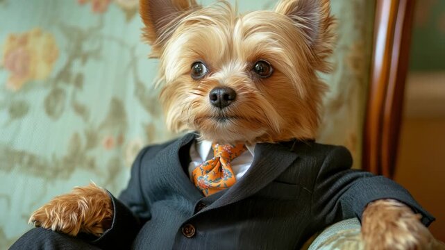 Small dog in business attire