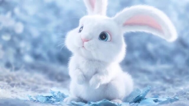 A cute fluffy white easter bunny hatching from egg  symboling the coming of spring and festive Easter- generative ai