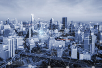 Naklejka premium AI artificial intelligence with digital brain and connected data circuit. AI core processes data, AI core drives intelligence, enables connection, and AI core powers smart digital systems. Vouch