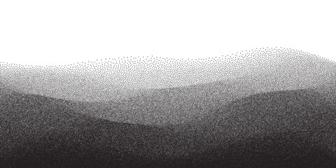 Halftone dots wave gradient pattern background with grain stippling and retro graphic wavy landscape texture