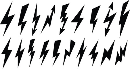 Variations of stylized lightning bolt symbols in black and white graphic design