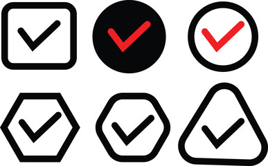Various icons featuring checkmarks inside different geometric shapes and color variations