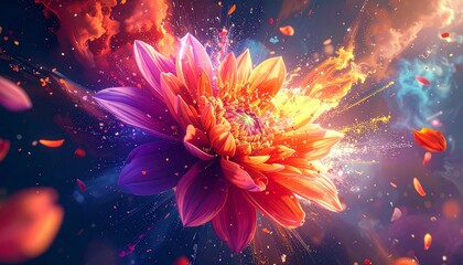 Colorful Abstract Flower with Glowing Petal Motion