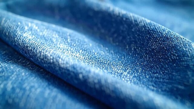 Close-up of blue denim fabric with soft folds and subtle texture.