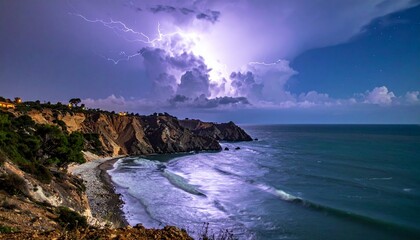 Rocky Coastline under Dramatic Stormy Sky