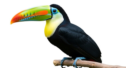 Fototapeta premium Colorful toucan with large beak isolated cut out on PNG. AI GENERATED.