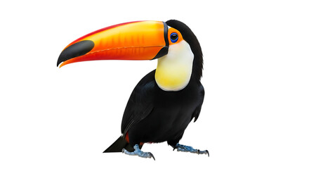 Fototapeta premium Colorful toucan with large beak isolated cut out on PNG. AI GENERATED.
