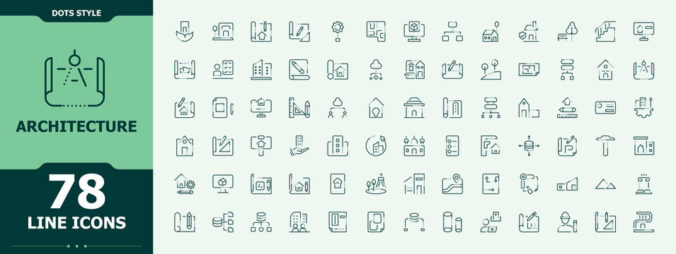 Architecture icon set. Engineer minimalist editable vector stroke. Modern linear icons. Architecture icon pack. Pixel perfect. Editable vector.