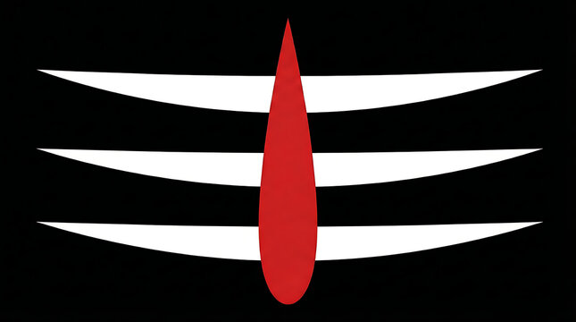 Symbolic three lines tripundra with red tilak on black background for maha shivratri and mahadev spiritual devotion and traditional hindu religious art icon