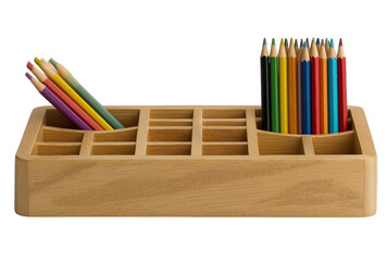 Wooden Desk Organizer with Colored Pencils graphic isolated on a transparent background