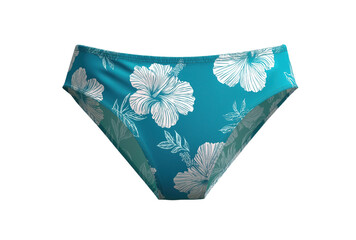 Teal Bikini Bottom with White Hibiscus Pattern turquoise isolated on a transparent background