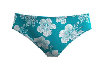 Teal Bikini Bottom with White Hibiscus Pattern turquoise isolated on a transparent background