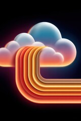 Obraz premium Neon cloud data flow illustration showing vibrant routes from cloud to mainframe