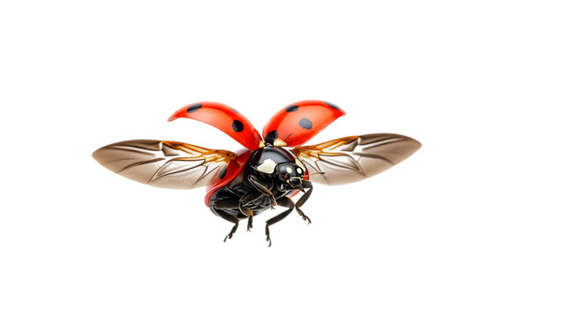 Flying ladybug isolated on white background cut out on PNG, isolated on transparent background. AI generated.
