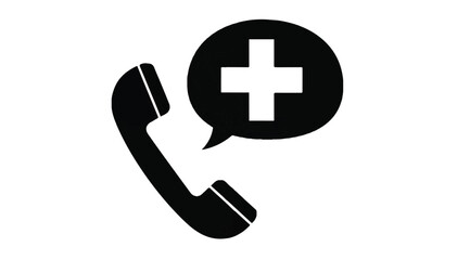 Obraz premium Emergency phone call icon with speech bubble and plus symbol for medical or urgent assistance