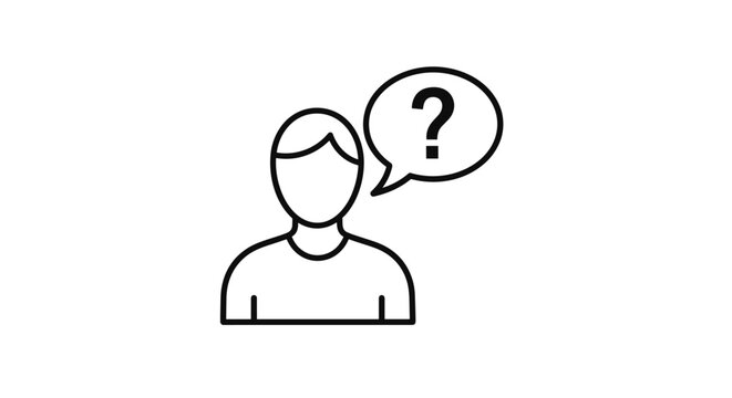 Confused man thinking with question mark in speech bubble icon representing uncertainty and seeking answers concept