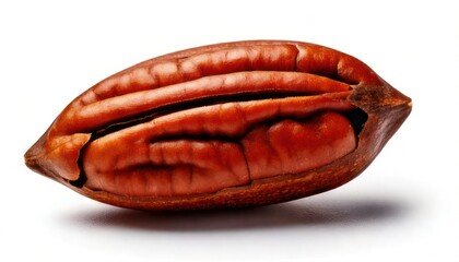 Close-up of a delicious pecan nut, showing its intricate details and texture, isolated.