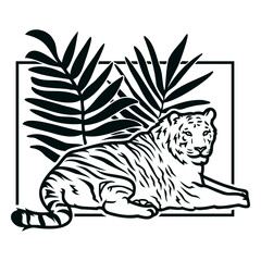 Tiger laying down plants stroke © Vexels