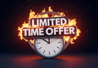 Flames Surround Alarm Clock with Limited Time Offer Sign in Dramatic Scene