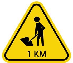 Road Construction Ahead 1 KM Warning Sign Icon &ndash; Work Zone Safety Symbol