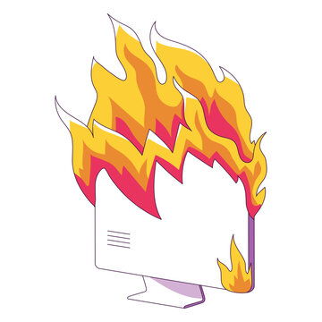 Computer on fire illustration