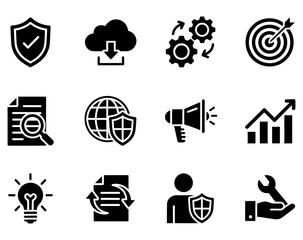 Business icons for security, technology, and growth strategies