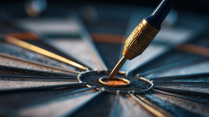 Obraz premium Dart Hitting Center Bullseye for Strategic Business Success and Precision Goal Achievement