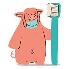 Fototapeta premium Dentist pig toothbrush character