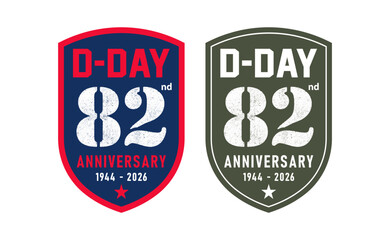 Patchs about the 82nd Anniversary of the D-Day 1944 - 2026 in vector