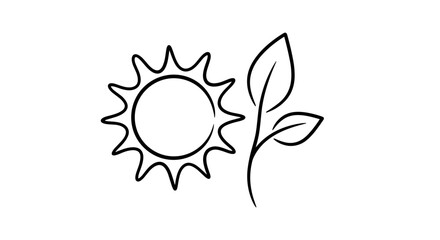 Obraz premium Sun and plant outline icons, representing nature and growth, a bright star with leaves