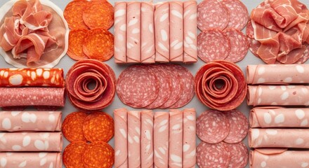 Assortment of Cured Meats and Cold Cuts Arranged Beautifully for National Cold Cuts Day Celebration