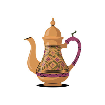 Traditional Arabic Teapot Dallah for Hospitality During Ramadan Iftar and Eid Celebrations, Beverage Vector Illustration