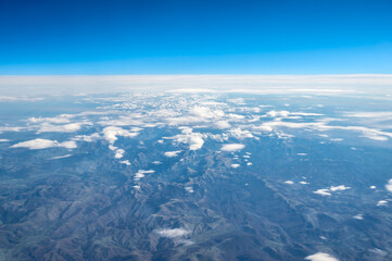Aerial Photo of Clouds over the Pyrenees Mountains. Seen from an Airplane.