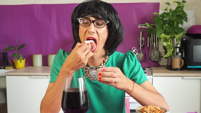 a woman eating chicken soup