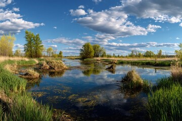 Fototapeta premium Panoramic view of a serene wetland