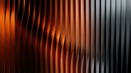 Futuristic glass stripes with liquid metallic gradient reflections. Orange and black Sleek dynamic reflection abstract geometric sci-fi background.