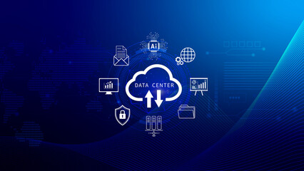 Obraz premium Data center concept. Digital technology, data processing and engineering, cloud computing concept, database management with data center, innovative technology background. not ai