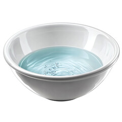 A pristine white bowl filled with clear, rippling water, featuring tiny air bubbles
