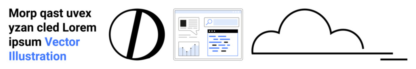 Data management, cloud storage, technology, analytics, online platforms, digital tools. Cloud shape, analytics interface abstract icon. Data management and cloud storage