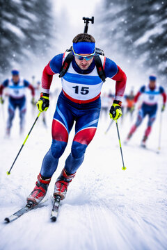 Male biathlete during a race