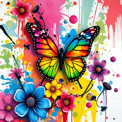 colorful butterfly illustration with flowers