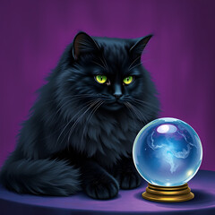 black cat with crystal ball