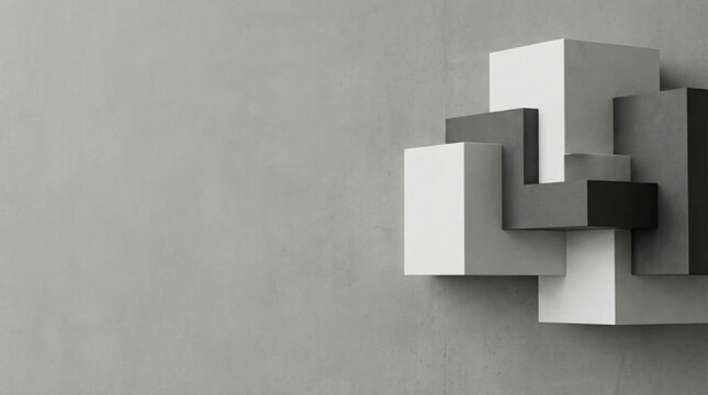 Minimalist abstract sculpture geometric shape abstract composition minimalist background modern art concrete wall white block grey block black block 3d structure contemporary design Minimalist
