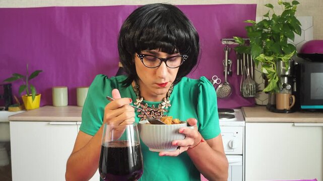 a woman eating chicken soup